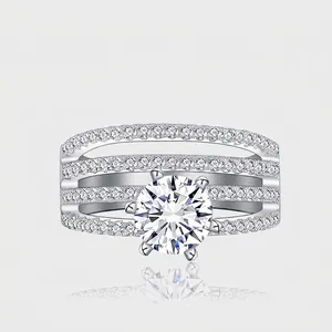 Luxurious 925 Sterling Silver Multi Layer Pave Zirconia Ring For Women High Sense Elegant Engagement Jewelry Finger Ring