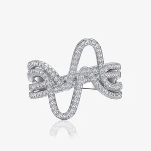 Bague en Argent Sterling 925 Double Couche Incurvée en Vague pour Femme Minimaliste Style Froid Incrustée de Zirconia Bijoux de Mode Élégants