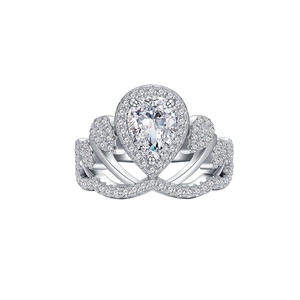 Bague couronne élégante en argent 925 avec pierre poire et cristaux en micro-pavage