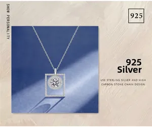 Macro detail of S925 sterling silver spinning necklace with sparkling cubic zirconia stones