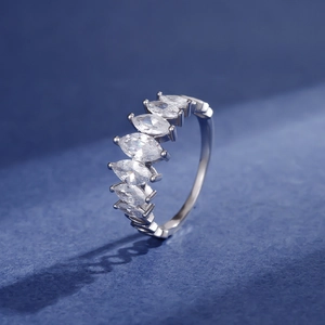 925 sterling silver ring featuring seven marquise-cut stones in a curved row design