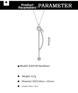 Détails du long collier à pendentif gland en argent S925 avec zircon et dimensions