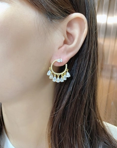 Macro detail of elegant silver drop earrings with sparkling pear-shaped cubic zirconia