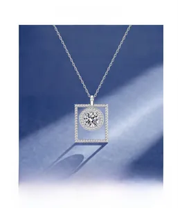 Macro shot of geometric S925 sterling silver spinning necklace with micro-pave diamonds