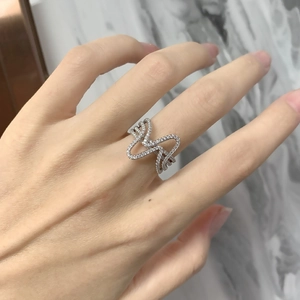 Bague double couche en argent sterling avec oxydes de zirconium pour femme tendance