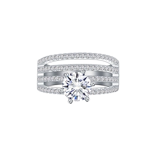 Elegant multi-layer S925 sterling silver ring with large round solitaire moissanite stone