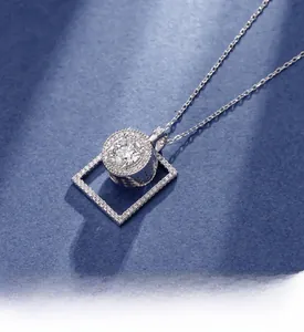 Macro shot of S925 sterling silver spinning necklace featuring high-quality pavé crystal stones
