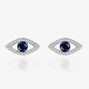 925 Sterling Silver Evil Eye Stud Earrings For Women Blue Zirconia Inlaid Geometric Rhinestone Earrings Fashion Jewelry Gift