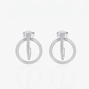 925 Sterling Silver Double Hoop Stud Earrings For Women Minimalist Geometric Rhinestone Inlaid Fashion Jewelry Finger Accessories Gift