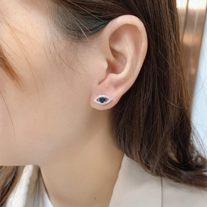 Classic S925 sterling silver evil eye stud earrings with blue sapphire and white zircon