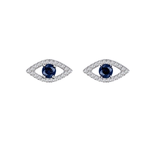 S925 sterling silver Evil Eye stud earrings with blue crystal and pavé stones