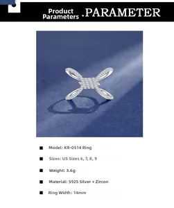 Detail view of S925 silver rope knot ring with cubic zirconia and size specifications
