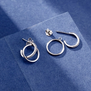 Minimalist S925 sterling silver detachable double hoop earrings with cubic zirconia studs