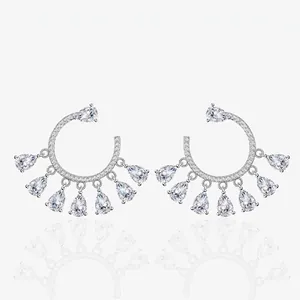 925 Sterling Silver Water Drop Dangle Earrings For Women Luxury Inlaid Zirconia C-Shaped Gold Silver Plated Hoop Fashion Jewelry Gift