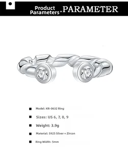 Macro detail of S925 sterling silver twisted rope ring with round zircon inlay