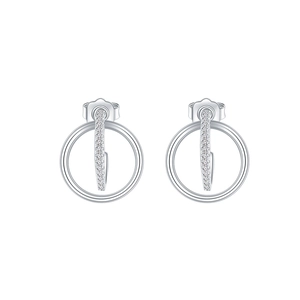 Polished S925 sterling silver double hoop earrings with sparkling zirconia stones