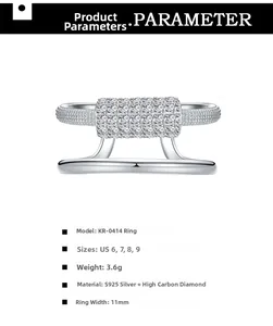Detail view showing S925 silver double-layer ring with micro-pave stones and specifications