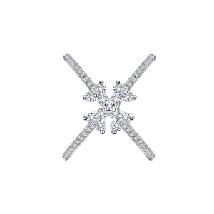 Exquisite X-shaped sterling silver ring with 925 silver pave-set zircon stones on white base