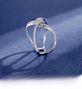 Detailed close-up of double-layer rope knot ring with pavé micro-inlaid zircon stones