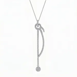 Collier Pendentif Long Courbe en Argent Sterling 925 pour Femme Micro Pave Zirconia Style Géométrique Frange Bijoux Cadeau