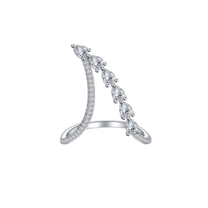 Minimalist 925 sterling silver open ring with pear cut stones and paved cubic zirconia