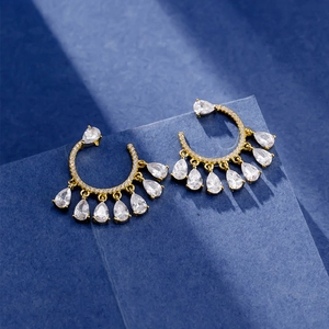 Luxurious gold S925 sterling silver teardrop earrings with shimmering cubic zirconia