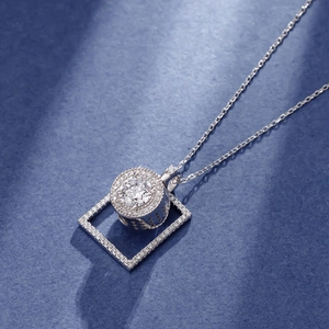 Rotating S925 sterling silver necklace with geometric pendant and sparkling zircon