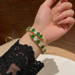 Emerald Green Zircon Spiral Bangle Copper Gold Plated Open Adjustable Luxury Wrap Around Bracelet For Women Fashion