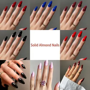 Press On Nails Long Almond Stiletto Coffin Glossy Mirror Solid Color Removable Artificial False Nails Elegant Manicure Women