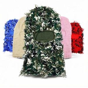Distressed camouflage knit balaclava in various colors for winter warmth and street style