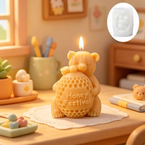 3D-Bär mit Bienenwabe Duftkerze und Honey Festival Gravur für die Heimdekoration