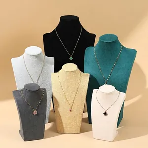 Portrait Bust Necklace Display Stand Jewelry Showcase Organizer For Counter Velvet Faux Leather Linen Necklace Holder Rack