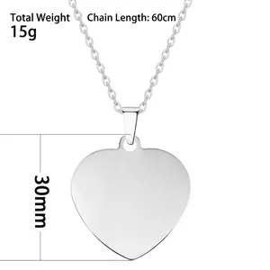 Polished stainless steel heart pendant necklace with 60cm chain shown on white background