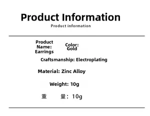 Spécification détaillée des boucles d'oreilles en zinc doré pesant 10g pièce