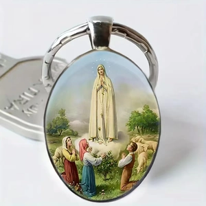 Our Lady Of Fatima Religious Keychain Antique Silver Zinc Alloy Glass Cabochon Catholic Virgin Mary Faith Jewelry For Men Women Gift