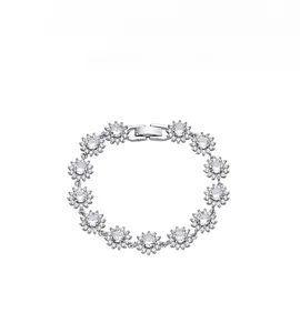 Detailed macro view of S925 sterling silver sunflower bracelet with zircon pavé setting