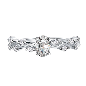 Sterling silver wave ring with oval high-carbon diamond and micro-pave detailing