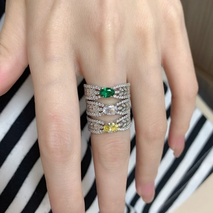 Set de 3 anillos apilables de plata S925 con esmeralda y circonitas corte ovalado