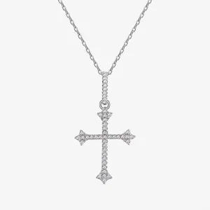 925 Sterling Silver Cross Pendant Necklace For Women Shiny Zirconia Inlaid Religious Jewelry Elegant Clasp Clavicle Chain Accessory