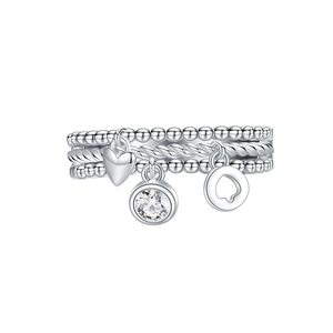 S925 sterling silver triple layer chain ring with heart and spade charms