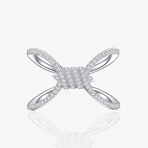 925 Sterling Silver Knot Ring Micro Pave Zirconia Cross Over Band Elegant Fashion Jewelry For Women Gift Finger Ring Silver Tone