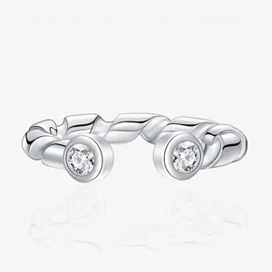 925 Sterling Silver Twist Open Ring For Women Adjustable Minimalist Rhinestone Finger Ring Gold Silver Plated Jewelry Gift
