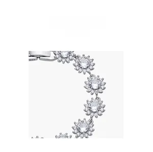 Close-up of S925 sterling silver sunflower bracelet with detailed 925 hallmark and zircons