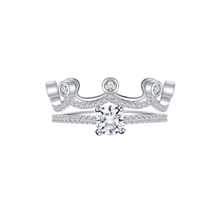 Ensemble de bagues couronne en argent 925 avec pierre centrale ronde et pavé