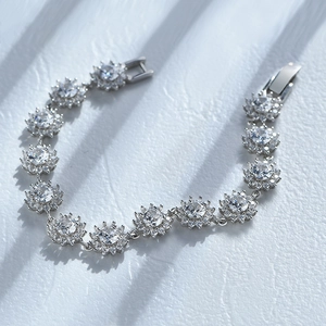 Luxury S925 sterling silver sunflower bracelet with sparkling pavé cubic zirconia