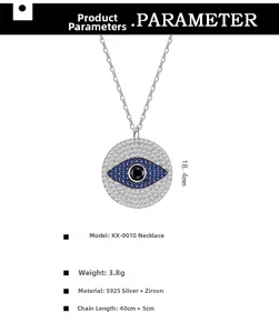 Detailed dimensions of S925 sterling silver evil eye pendant with zircon inlay specs