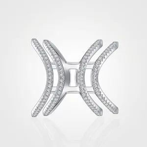 925 Sterling Silver Zirconia Ring For Women Oversized Multi Layer Line Geometric Design Nightclub Fashion Finger Ring
