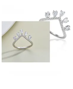 Macro detail of V-shaped S925 sterling silver ring with teardrop high carbon diamonds
