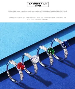 Detailed view of S925 silver rings with colorful 5A zircon stones in four vibrant colors