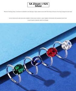 Macro detail of S925 silver oval cut ring with 5A zircons in multiple colors
